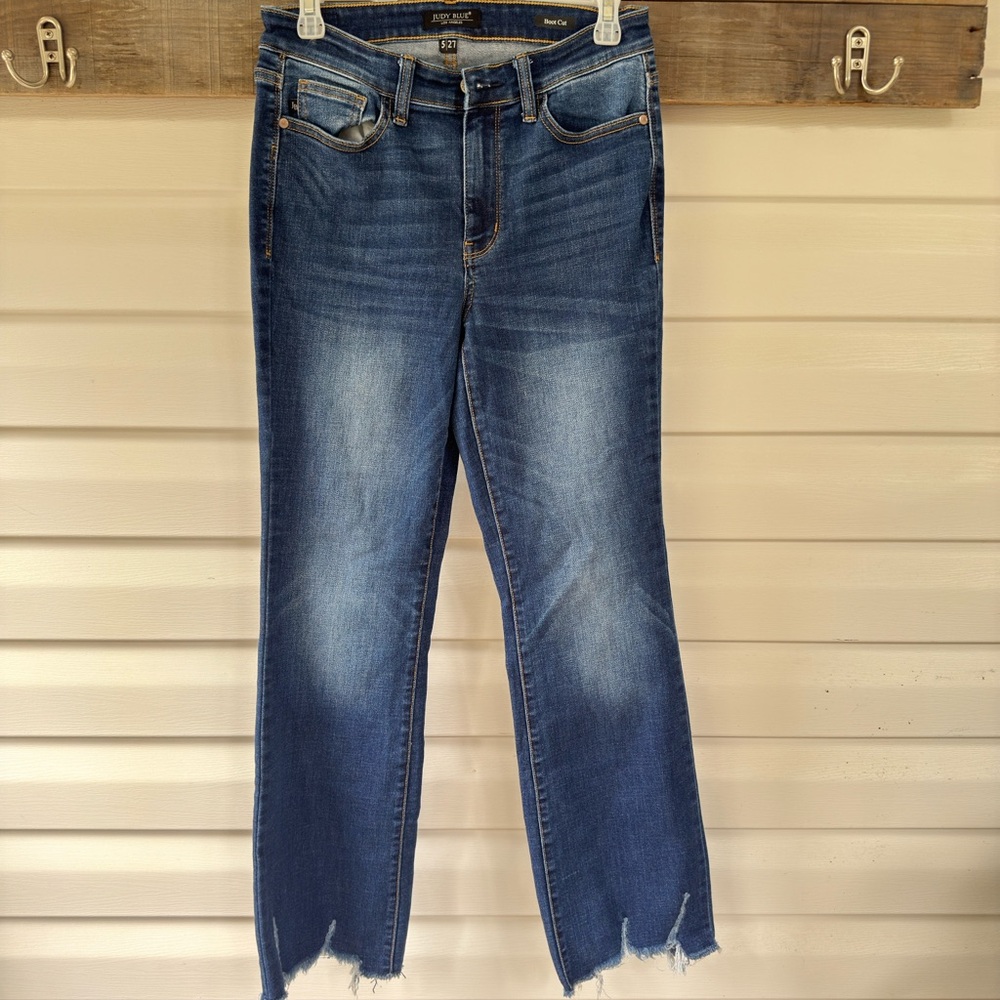 Judy Blue Distressed Boot Cut Jeans - Dark Blue